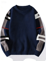 Pull en tricot pour homme à manches à carreaux, coupe classique, col rond, avec logo au dos, idéal pour l'automne
