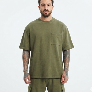 Wholesale High Quality Oversized Drop Shoulder Short Sleeve <b>T</b>-<b>shirts</b> Plain Heavy Cotton Unisex Men's <b>T</b>-<b>shirts</b> <b>With</b> Front <b>Pocket</b> - Product Image 4