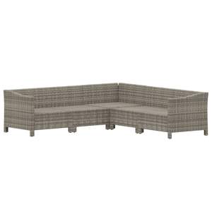 Ensemble de salon de patio en poly rotin gris de 5 pièces avec coussins pour les loisirs de jardin - Product Image 4