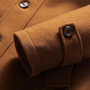 Winter Warm Men's Casual Plus Size Windproof <b>Single</b> Breasted Snake Skin Stand Collar Woolen <b>Quilted</b> Trench Jacket - Product Image 4