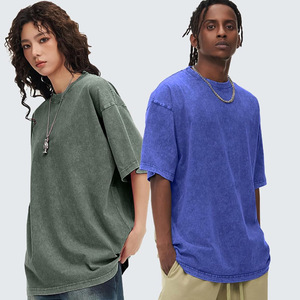 T-shirt homme personnalisé avec logo, effet délavé, en vente, produit tendance, col rond, faible quantité minimum de commande. - Product Image 1