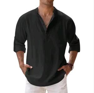 Camisa Casual Transpirable de Algodón de Manga Larga con Cuello Alto Holgado Estilo Deportivo para Hombre Tallas Grandes - Verano 2026 - En Stock - Product Image 1