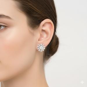 Pendientes de Diamantes Cultivados en Laboratorio, Corte Redondo, Oro Blanco de 10K, para Uso Diario, Regalo de Aniversario para Mujer, Pendientes de Botón para Boda, Venta al Por Mayor - Product Image 4