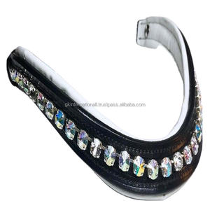 Bande de sourcils de cheval en cuir à canal vide en forme de vague avec chaîne de bling de cristaux de verre ronds à 1 rangée et rembourrage blanc doux - Product Image 1