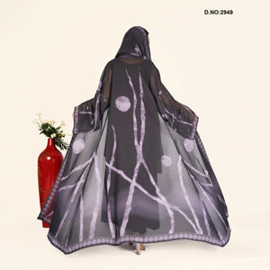 เสื้อคลุมชีฟองพิมพ์ลายแบบเปิดด้านหน้า สไตล์อาบายะ พร้อมฮู้ด แต่งขอบด้วยผ้า  ชุดสุภาพเรียบร้อย ความยาวเต็มตัว ทรงพลิ้วไหว - Product Image 4