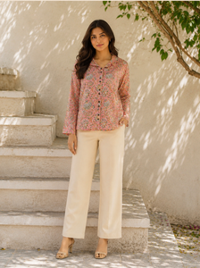 Women's Cotton Shirt With Floral Print Full Sleeve Casual <b>Top</b> Regular Fit India Pakistan Style All Seasons Wear - Product Image 6