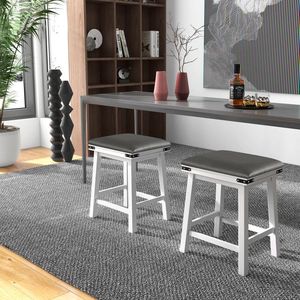 Set of 2 Acacia Wood Frame <b>Dining</b> Bar <b>Stools</b> 24/30 Inch Size - Product Image 6