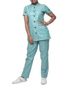 OEM Unisex Cotton Satin Stretch Short Sleeve V-Neck <b>Scrub</b> Top Jogger Cargo Pants <b>Set</b> Hospital Beauty Salon Uniform - Product Image 1