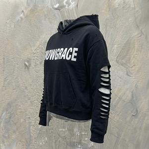เสื้อฮู้ดดี้สีดำทรงครอป Snowgrace แขนตัดต่อแบบโอเวอร์ไซส์ สไตล์สตรีทแวร์ ใส่ได้ทั้งชายและหญิง เหมาะสำหรับฤดูหนาว - Product Image 5