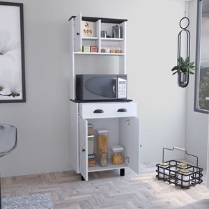 Dispensa da cucina Salem con 2 ante, 2 ripiani aperti e cassetto, con soluzione di archiviazione unica - Product Image 4