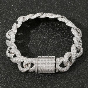 Bracelet unisexe de luxe en argent sterling plaqué rhodium, style hip-hop, maillons cubains, serti de pierres, vente en gros - Product Image 4