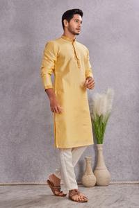 <b>Men's</b> Yellow Cotton <b>Kurta</b> Regular Fit Traditional Ethnic Wear India Pakistan Style Wedding Casual Outfit <b>Kurta</b> for <b>Mens</b> - Product Image 3