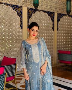 Traje Salwar Kameez Listo para Usar, Tradicional, de Seda Pura con Bordado Pesado en Oro, Mangas Largas, Completamente Cosido, para Bodas, Todas las Temporadas - Product Image 5