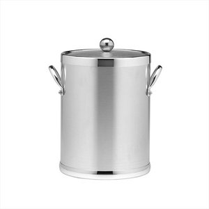 Beige PU Leather Ice <b>Bucket</b> <b>With</b> <b>Lid</b> Tong Brass Handle Double Wall Insulated Wine Cooler For Hotel Bar Party - Product Image 4