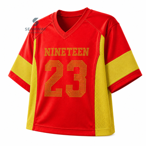 Maillot de football pour femmes NSPDK Sorority, col en V, manches courtes, panneaux en mesh, évacuation de l'humidité, maillot de performance pour équipe - Product Image 2