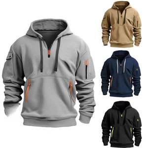 Sudadera con capucha para hombre, estilo urbano Hip-Hop, con media cremallera, color liso, manga larga, holgada, para otoño e invierno - Product Image 6
