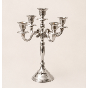 Wholesale 5 Arm Aluminum Metal Candelabra <b>Silver</b> Candle Holder <b>Candlestick</b> Stand for Wedding Table Centerpiece and Home Decor - Product Image 1