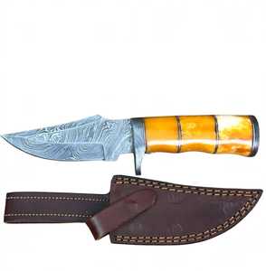 Couteau artisanal en acier Damas, lame pointue, manche en os de chameau, couteau utilitaire - Product Image 3