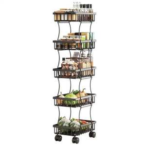 Carrito de Almacenamiento de Cocina de 5 Niveles con Cestas Organizadoras de Alambre, Cesta para Frutas y Verduras, Carrito Utilitario con Ruedas - Product Image 2