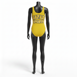 Maillot de bain femme en polyester et élasthanne GSM de qualité supérieure, jaune vif, extensible et doux, avec logo brodé personnalisé - Product Image 2