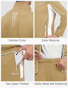 เสื้อแจ็คเก็ตแทร็คซิปเต็มตัวสำหรับผู้ชาย แบรนด์ Spance สีแทนขาว ดีไซน์สปอร์ต คอตั้ง มีกระเป๋าข้าง เหมาะสำหรับใส่ในฤดูใบไม้ร่วง - Product Image 2