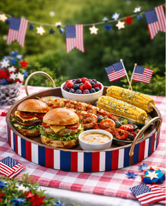 Bandeja Redonda de Madera Artesanal para el Día de la Independencia de EE. UU., para Servir Comida en Fiestas de Barbacoa y Decoración Patriótica del Hogar, Hecha en Vietnam - Product Image 6