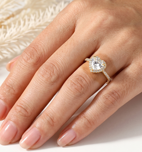 Bague demi-éternité Art Déco en or massif 10K 14K 18K avec halo de diamants de laboratoire ronds en forme de cœur, certifiée IGI, couleur DEF, clarté VS VVS, vente en gros - Product Image 5