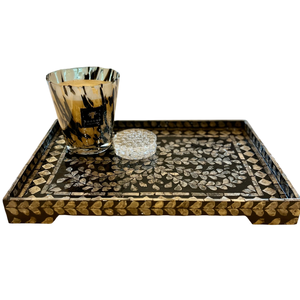 Plateau de service carré élégant rose en nacre avec poignées, incrustation artisanale en nacre, plateau décoratif pour table basse ou ottoman, décoration intérieure - Product Image 4