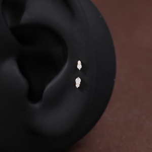 14K Solid Gold Lab Grown Double Diamond Flat Back Stud Tiny Cartilage Helix Conch Lobe <b>Earring</b> Minimalist Dainty Wedding Fine - Product Image 3