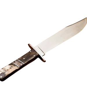 Cuchillo Bowie Hecho a Mano con Hoja Curva de Acero Pulido Plateado, Mango de Madera Marrón Oscuro, Guardacuchillo Metálico, Cuchillo de Caza de Hoja Fija Personalizado - Product Image 4
