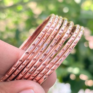 Belladec Handcrafted Textured <b>Copper</b> <b>Bangle</b> Set Stackable Artisan Bracelets Traditional Elegant Jewelry Boho Fashion Gift Women - Product Image 3