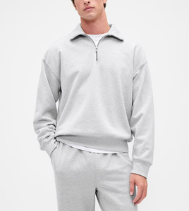 Wholesale Custom Logo Blank Drop Shoulders Oversized Half-<b>Zip</b> Sweatshirt Men Women French Terry 100% Cotton Winter Casual - Product Image 6