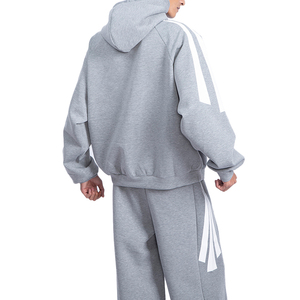 Customized Heavyweight Streetwear Tracksuit Oversized Raglan Sleeve Striped Hoodie Wide Leg Sweatpants Blank Fleece <b>Jogging</b> <b>Suit</b> - Product Image 6