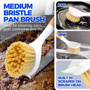 Set di 3 Spazzole per Pulizia Cucina con Setole Resistenti e Manico in Bambù per Pulire Pentole, Lavello, Fornello e Padella - Product Image 1
