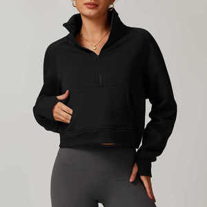 Sudadera corta con capucha y cremallera para mujer, de algodón tejido oversize, cuello redondo, con logo de cristal estampado frontal, para otoño - Product Image 3