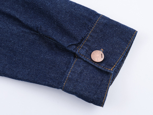 Blue Color Turn Collar <b>Button</b> Long Sleeve Breathable Quick Dry Summer High Street Flare Pants Casual <b>Jeans</b> Denim Tops Blouse - Product Image 4