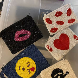 Handmade Bohemian Vintage <b>Small</b> <b>Wallets</b> Midnight Beaded Coin Purse Zipper Closure Soft Colourful Czech Beads Design Customizable - Product Image 1