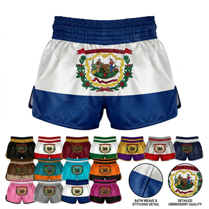 Shorts de Muay Thai personnalisés avec logo imprimé ou brodé, design sur mesure, pour la gym, le karaté, le judo, en polyester satiné - Product Image 1
