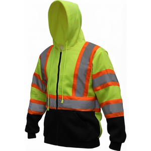 Sweat-shirt haute visibilité classe 2 ANSI, vêtements de travail réfléchissants jaunes avec bandes orange et argentées, bordure noire - Product Image 1