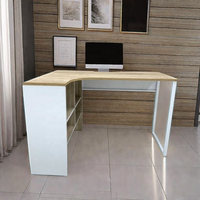 Bureau debout multifonctionnel moderne en forme de L avec armoire en panneau de particules et métal, finition grain de bois blanc, pour bureau à domicile et ordinateur