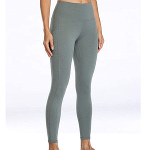 High Waist Full Length Solid Color <b>Leggings</b> <b>With</b> <b>Pockets</b> Stretch Knitted Sporty Women's Pants All Seasons - Product Image 1