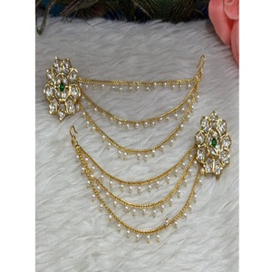 Boucles d'oreilles de haute qualité, aspect pierre perlée, finition dorée, style traditionnel, pour fêtes, mariages, collection pour femmes. - Product Image 1