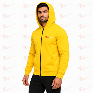 Men's <b>Yellow</b> Hooded Zip-Up Sweatshirt Regular Fit Cotton French Terry Casual Autumn Wear Men Full Zipper <b>Hoodies</b> - Product Image 2