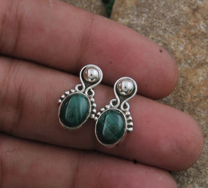 Boucles d'oreilles pendantes en malachite naturelle, argent sterling 925, pierre précieuse verte rayée, bijoux de luxe faits à la main pour femmes, cadeau de novembre - Product Image 4