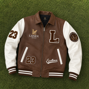 Custom Brown <b>White</b> Leather Varsity <b>Jacket</b> for <b>Men</b> Premium Letterman Bomber <b>Jacket</b> with Chenille Embroidered Patches OEM ODM - Product Image 6