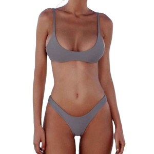 Women's <b>Vintage</b> Bandeau Bandage <b>Bikini</b> Set Solid Pattern Sexy Beachwear Popular Summer 2 Piece Adult Swimwear - Product Image 1