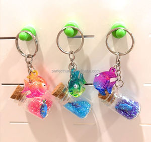 <b>Colorful</b> Fish Charm Bottle Keychain With Glitter <b>Sand</b> And Cork Lid Cute Animal Shape Zinc Alloy Chain Souvenir Gift - Product Image 3