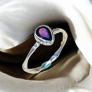 925 Sterling <b>Silver</b> Bezel Pear Cut Red Garnet <b>Ring</b> Thin Solid Band for Engagement Personalized <b>Stacking</b> Wedding Anniversary <b>Ring</b> - Product Image 1
