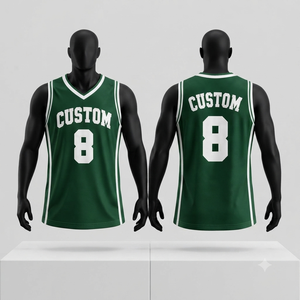 Camiseta de Baloncesto Verde Personalizada, sin Mangas, Cuello en V, Malla Sublimada Transpirable, Ropa Deportiva para Hombre Adulto - Product Image 1