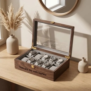 Custom Wooden Welcome Signs Engraved <b>6</b> Watch Display Case <b>Drawer</b> Classic Luxury Eco-Friendly Home Decor Christmas Gift for Him - Product Image 1